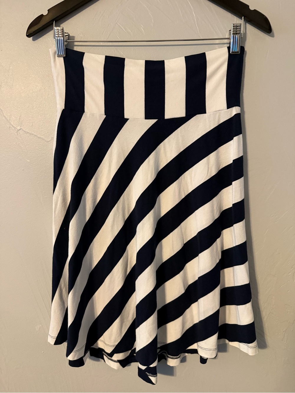 Gap Navy White Stripe A-Line Midi Skirt Stretch Pull On Size M